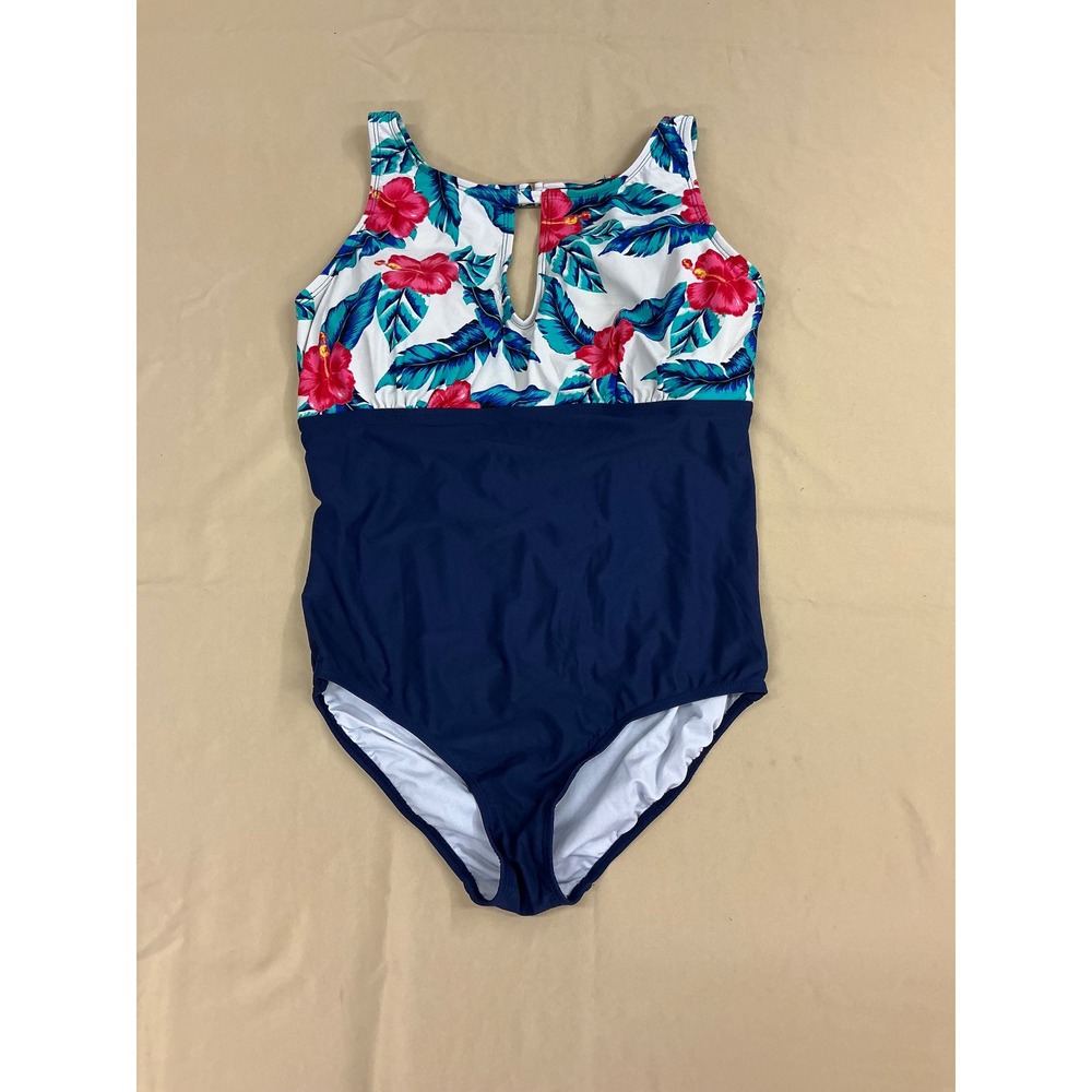 Sea & Sand Beachwear Floral Navy One Piece Swimsuit Size 18W 1608W-1